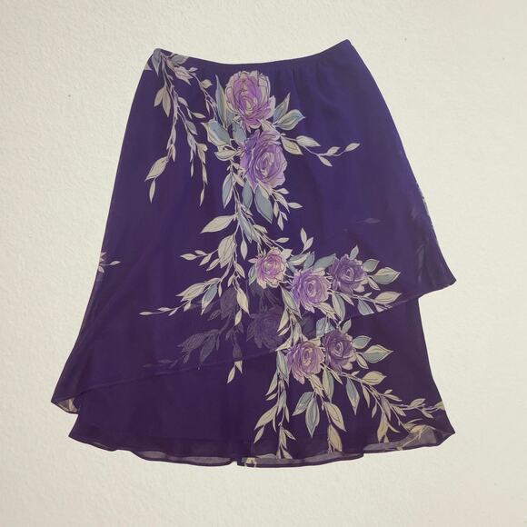 Vintage purple floral skirt with asymmetrical hem layer Y2K whimsigoth fairycore - Picture 1 of 5